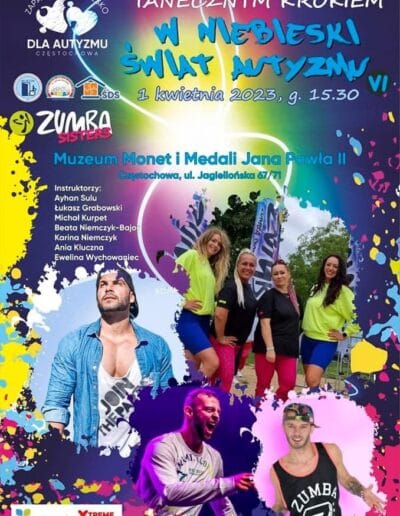Plakat VI edycji wydarzenia "Tanecznym krokiem w niebieski świat autyzmu"