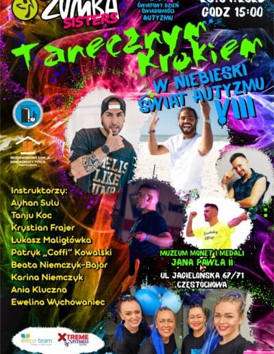 Plakat VIII edycji wydarzenia "Tanecznym krokiem w niebieski świat autyzmu"